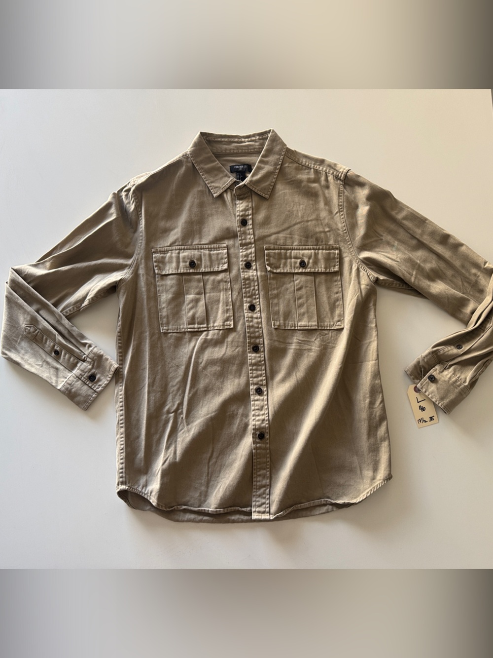 Men's Forever 21 Khaki Button-Up Work Shirt - Classic Casual